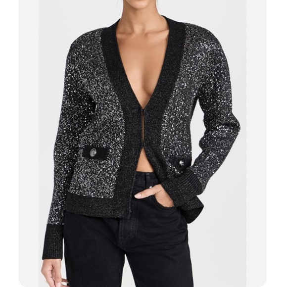 L'Agence Black Jinny Sequin Cardigan - Picture 3 of 12